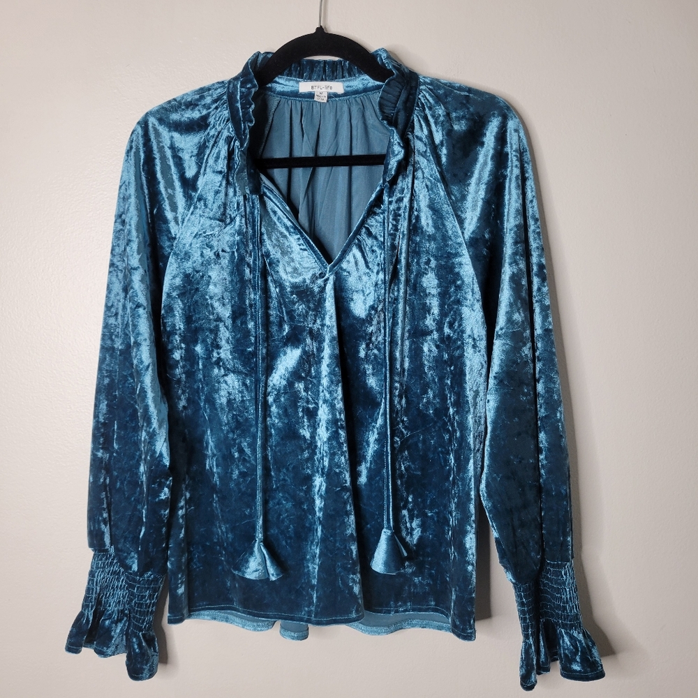 BTFL Blue Crushed Velvet Blouse